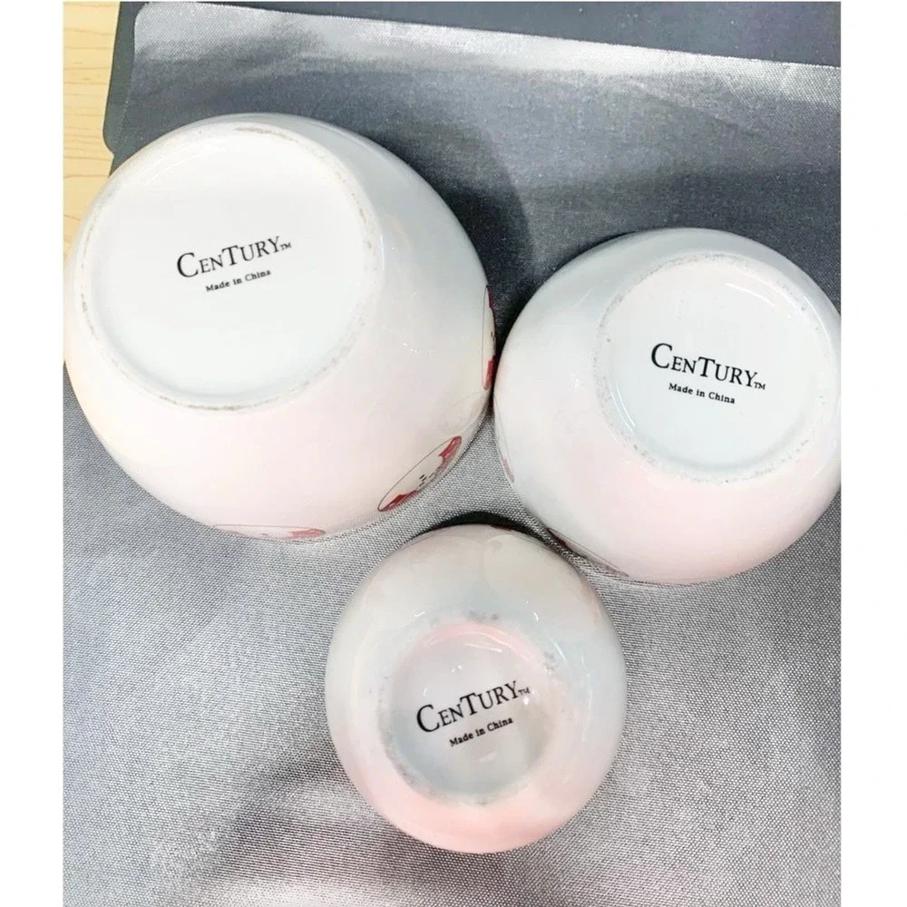 Vtg Century Snowman Christmas Nesting Mixing Bowl Set of 3 Red White Polka Dot‎